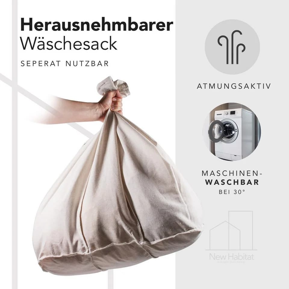 New Habitat Wäschekorb Bambus 3 Fächer 150L mit Deckel - Bild 5