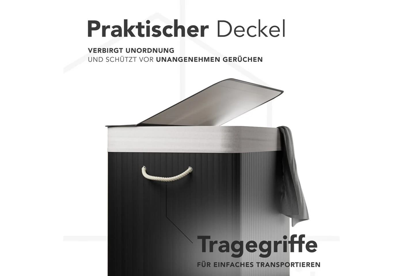 New Habitat Wäschekorb Bambus 3 Fächer 150L mit Deckel & Sack - Bild 3