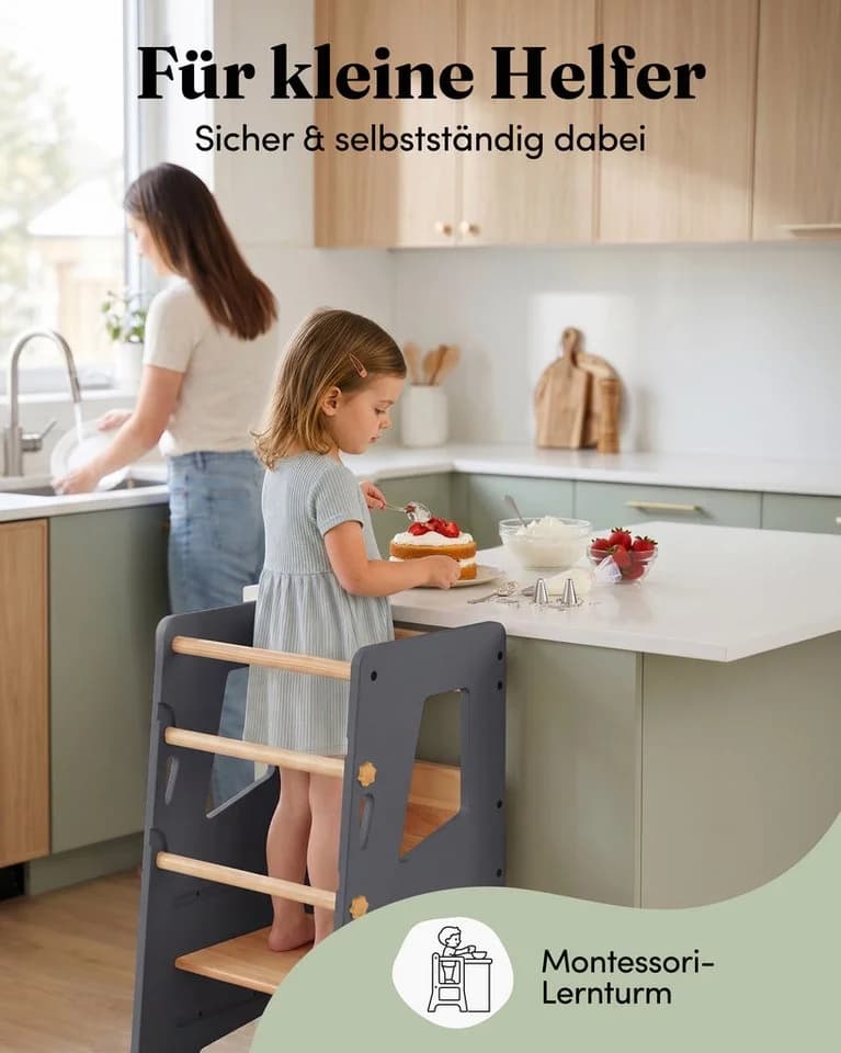 NewKids Lernturm höhenverstellbar Grau Stehhilfe