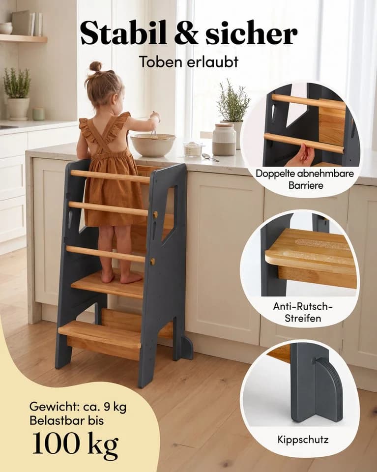 NewKids Lernturm höhenverstellbar Grau Stehhilfe - Bild 3