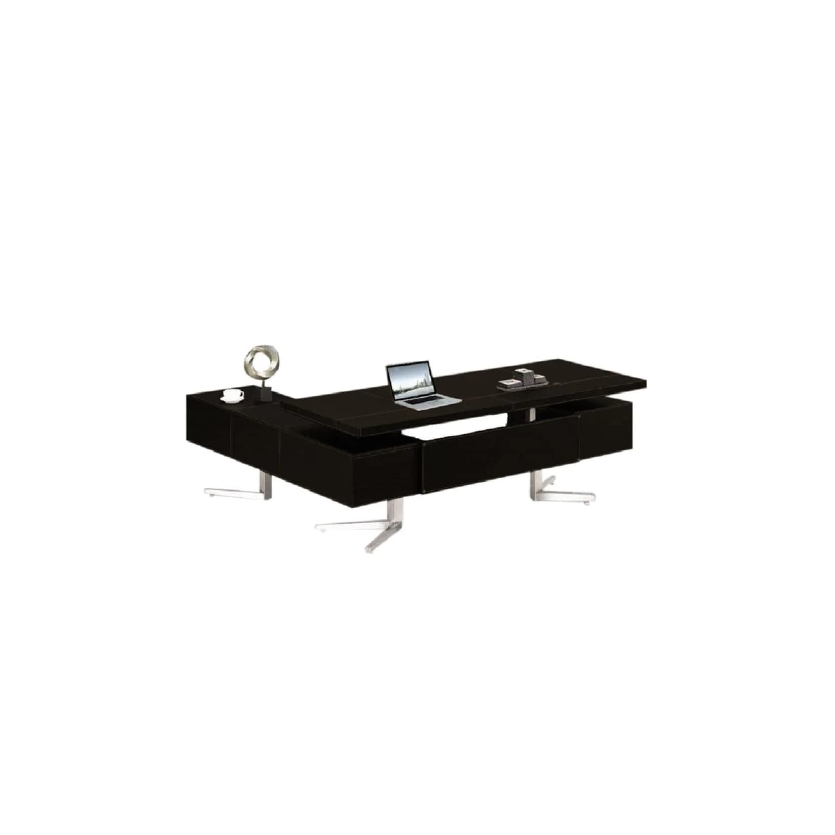 Jet-Line Chef Schreibtisch Bari Schwarz Leder-Optik Holz-Optik