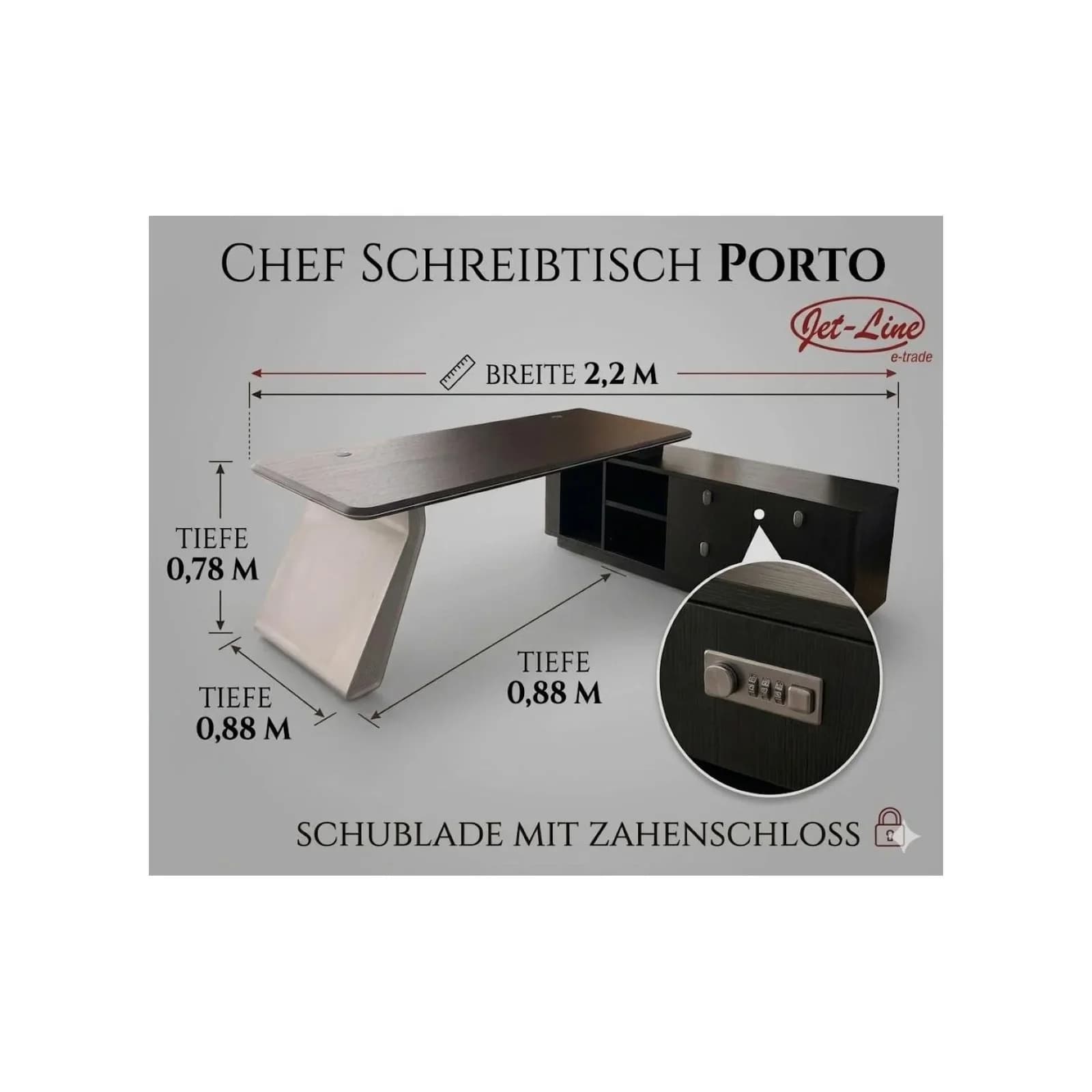 Jet-Line Chef Schreibtisch Porto Eckschreibtisch links schwarz
