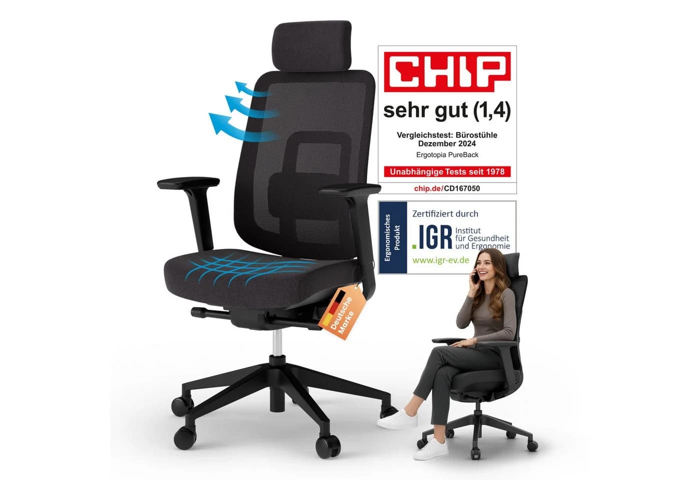 Ergotopia Bürostuhl PureBack mit Kopfstütze - Bild 2