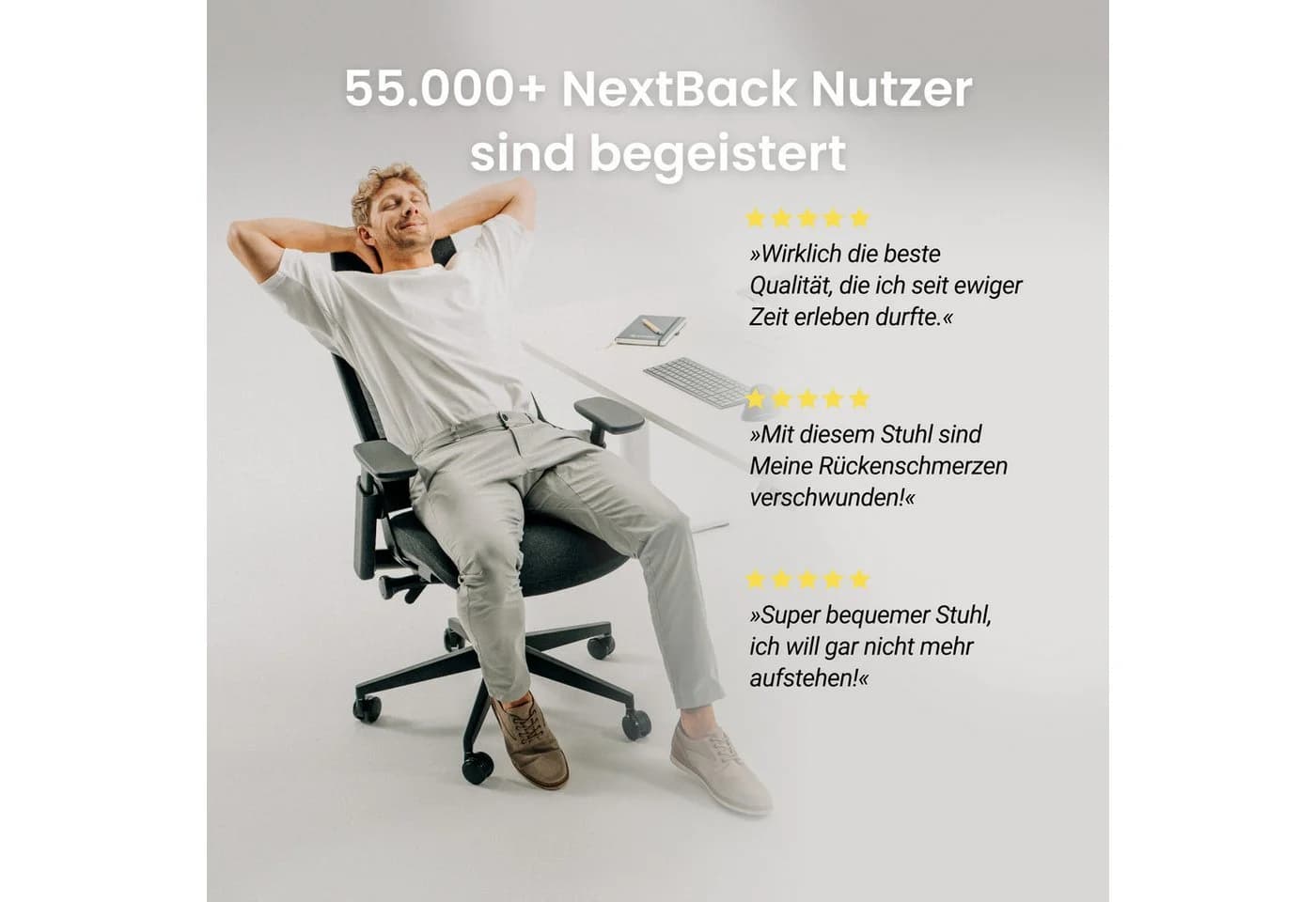 Ergotopia NextBack Bürostuhl Grau-Weiß mit 3D Armlehnen & Kopfstütze - Bild 1
