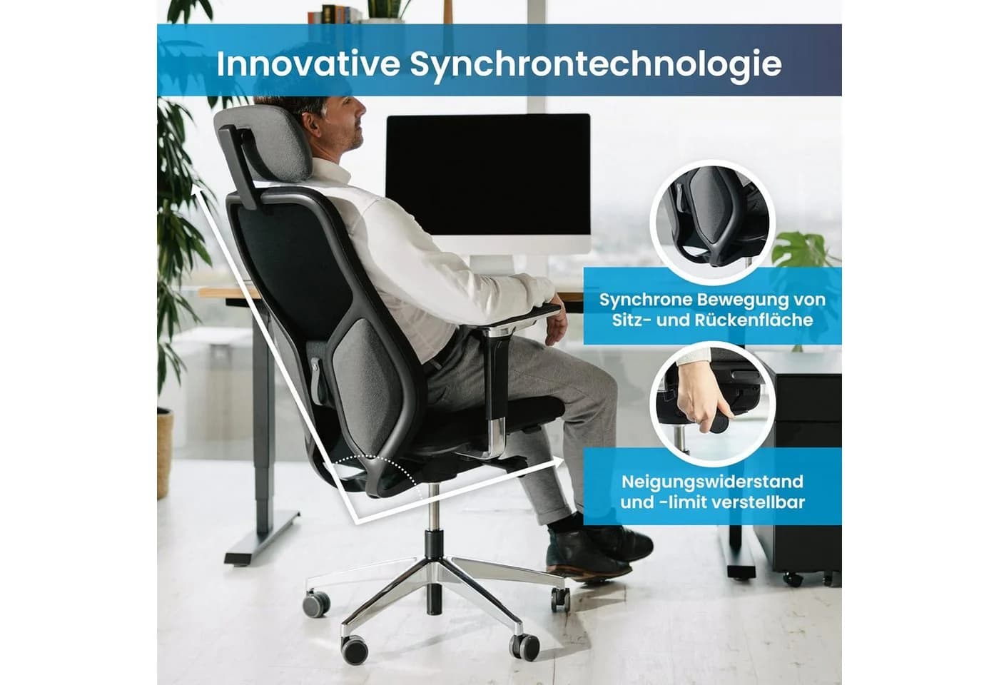 Ergotopia MasterBack Bürostuhl Schwarz Ergonomisch mit Kopfstütze - Bild 3