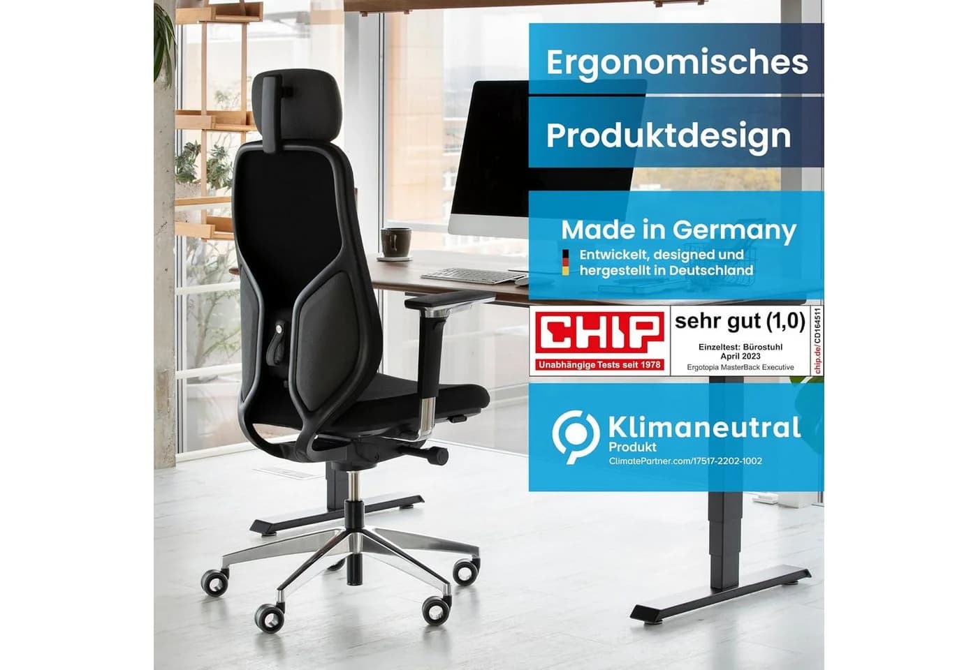 Ergotopia MasterBack Bürostuhl Schwarz Ergonomisch mit Kopfstütze - Bild 4