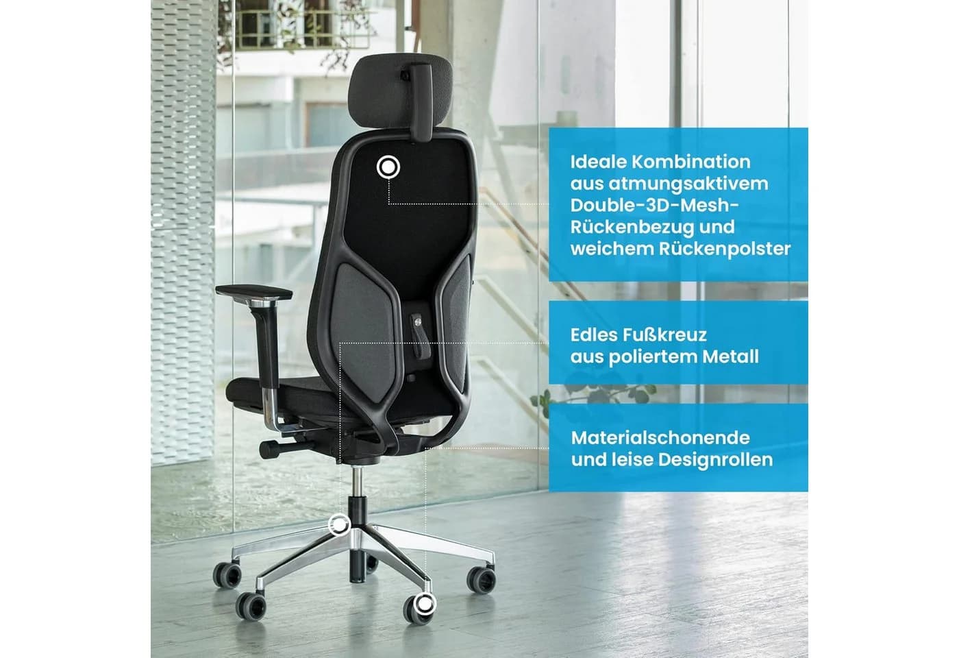 Ergotopia MasterBack Bürostuhl Schwarz Ergonomisch mit Kopfstütze - Bild 5