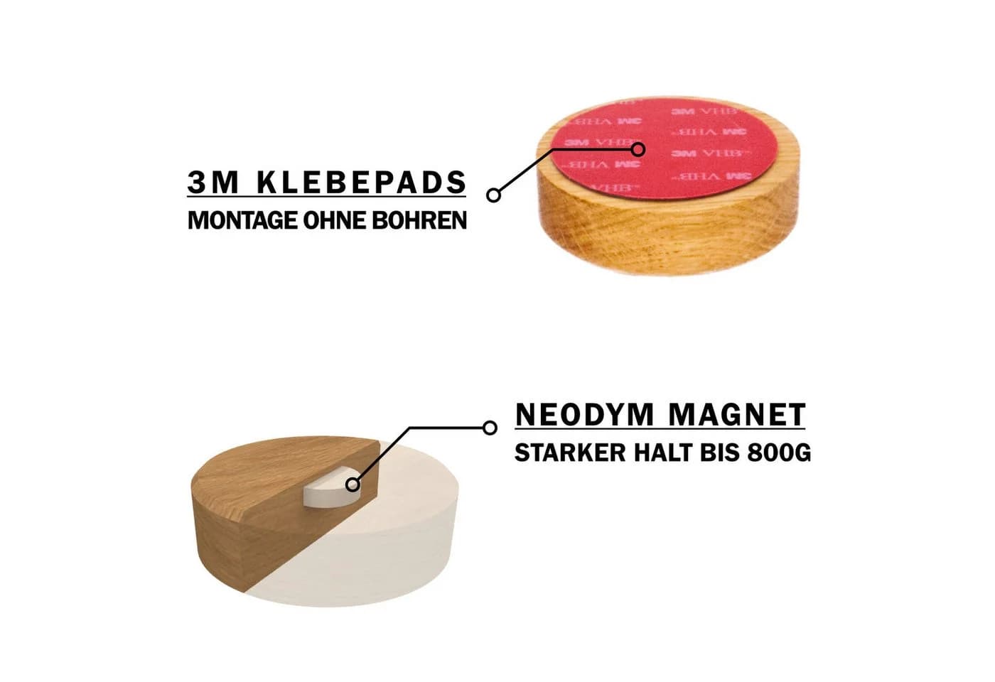Kernholz Wand-Magnet Messerhalter aus massivem Eichenholz (3tlg) - Bild 3