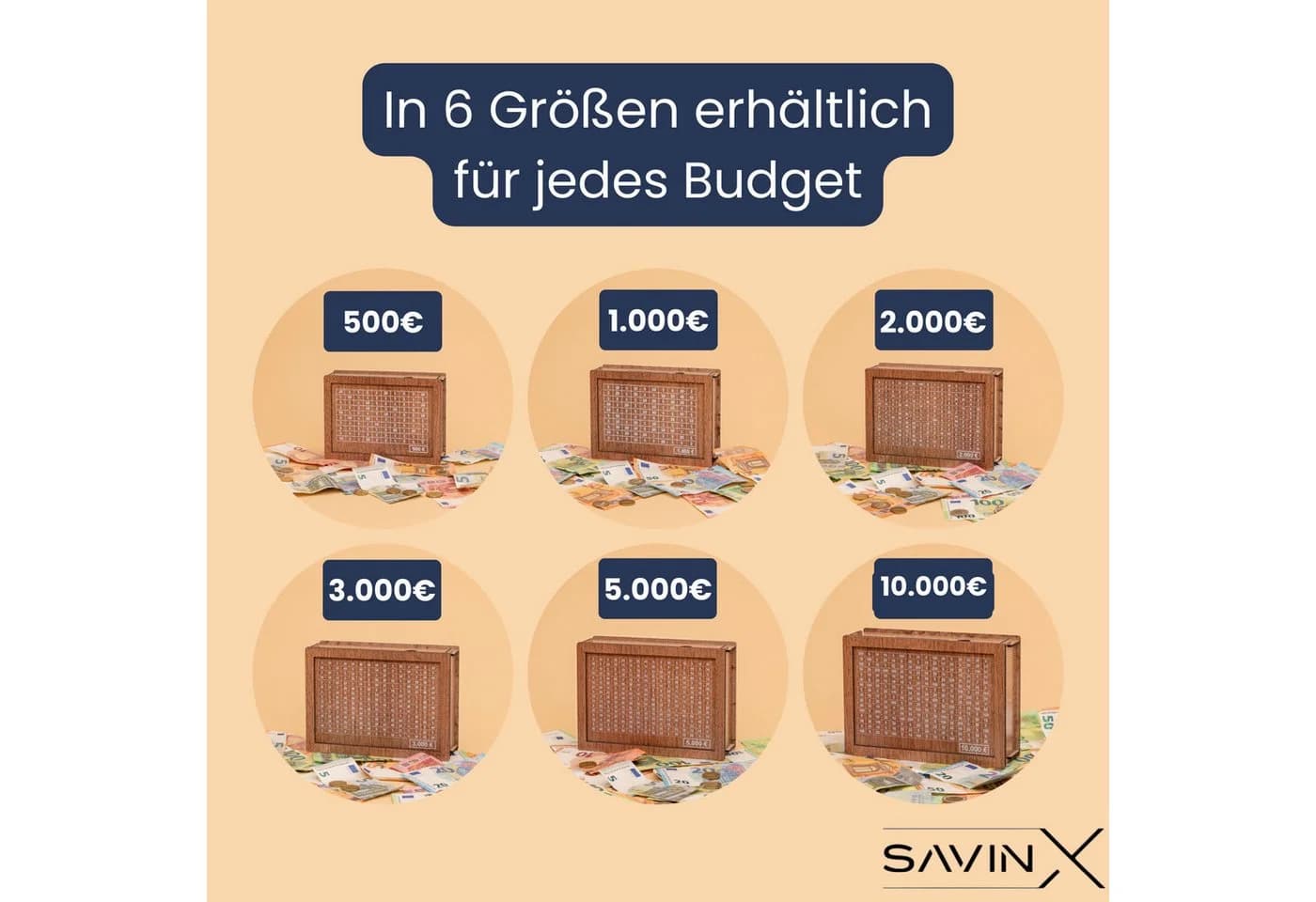 SavinX Spardose SparBox Original 6 Größen Braun Wiederverwendbar - Bild 3