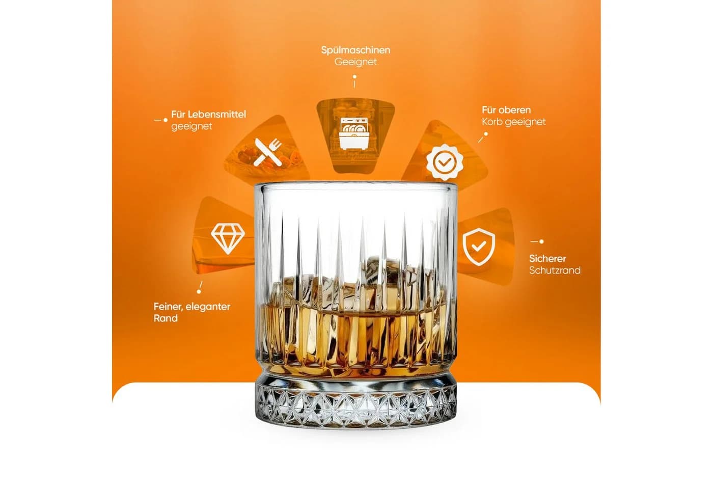 Pasabahce Elysia Whiskyglas-Set 6-tlg. Glas Transparent Art-Déco - Bild 3