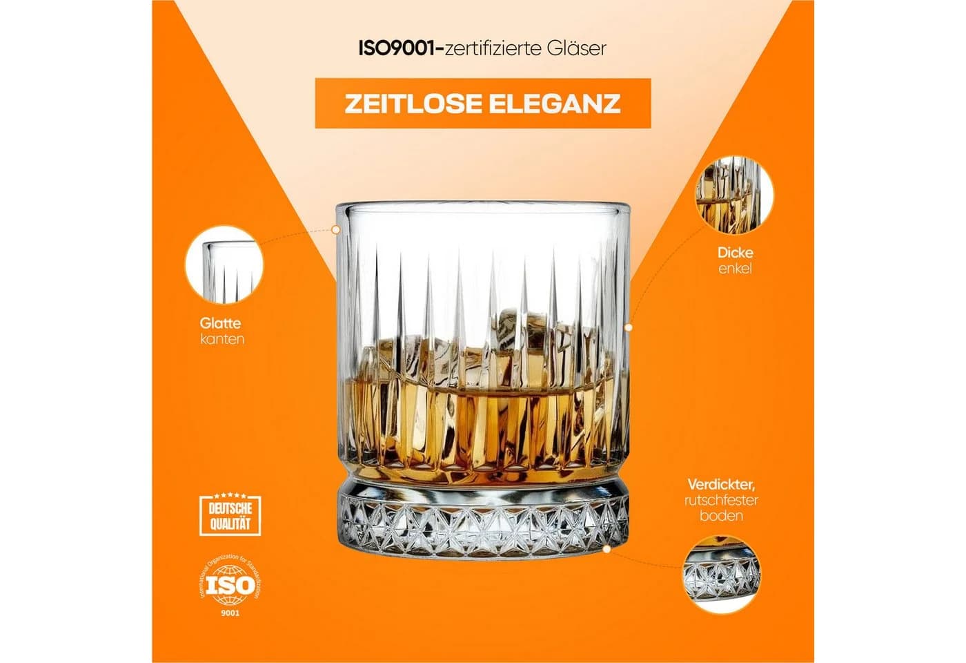 Pasabahce Elysia Whiskyglas-Set 6-tlg. Glas Transparent Art-Déco - Bild 4