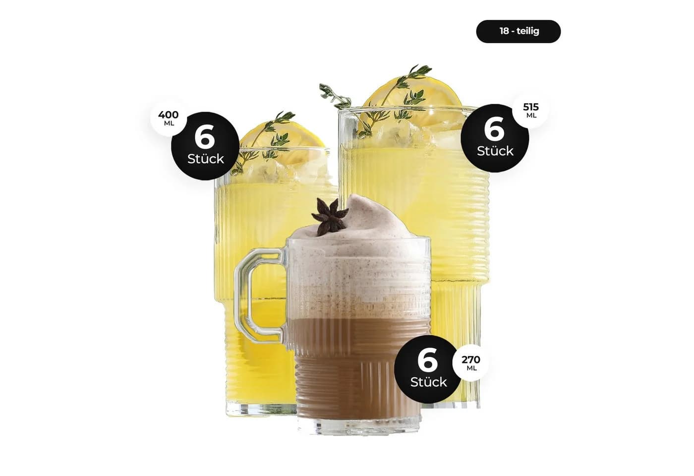 LAV Gläser-Set Helen 18-teilig Glas Transparent Stapelbar - Bild 3