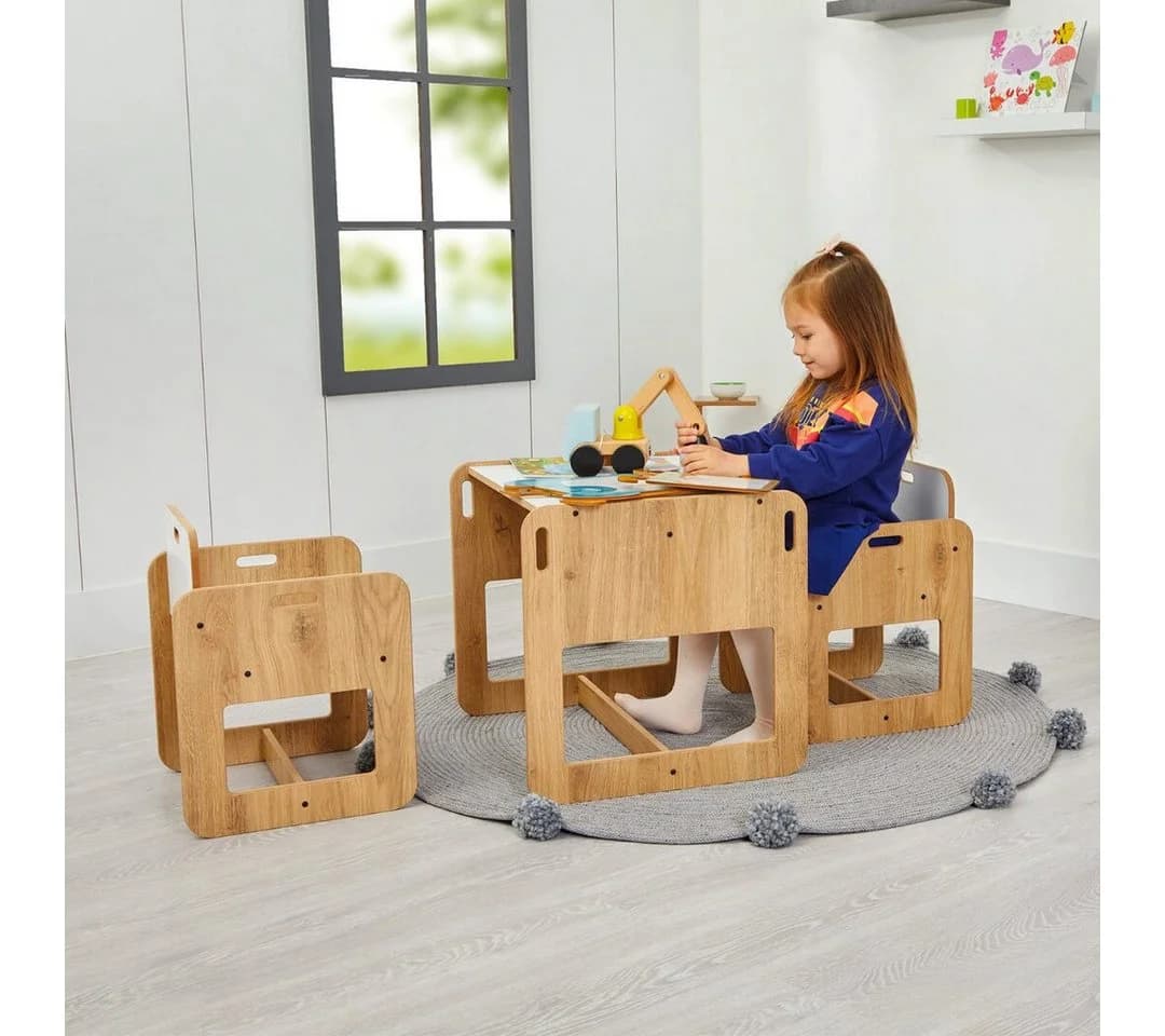 COZYCOLLECTIONS Kindersitzgruppe 3-tlg. Beige/Weiß Holz Montessori - Bild 2