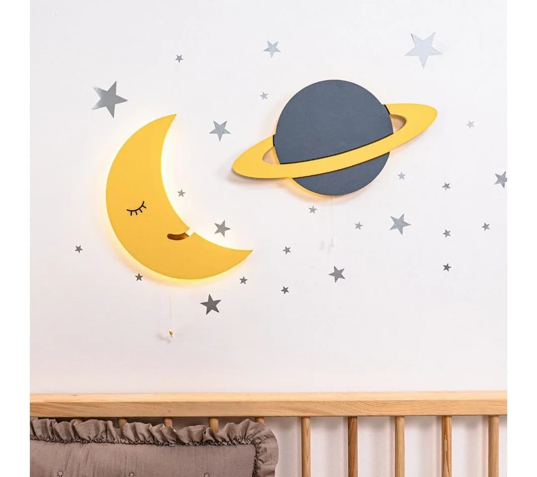 COZYCOLLECTIONS LED Wandleuchte Wandnachtlicht Holzoptik Mond Planet - Bild 4