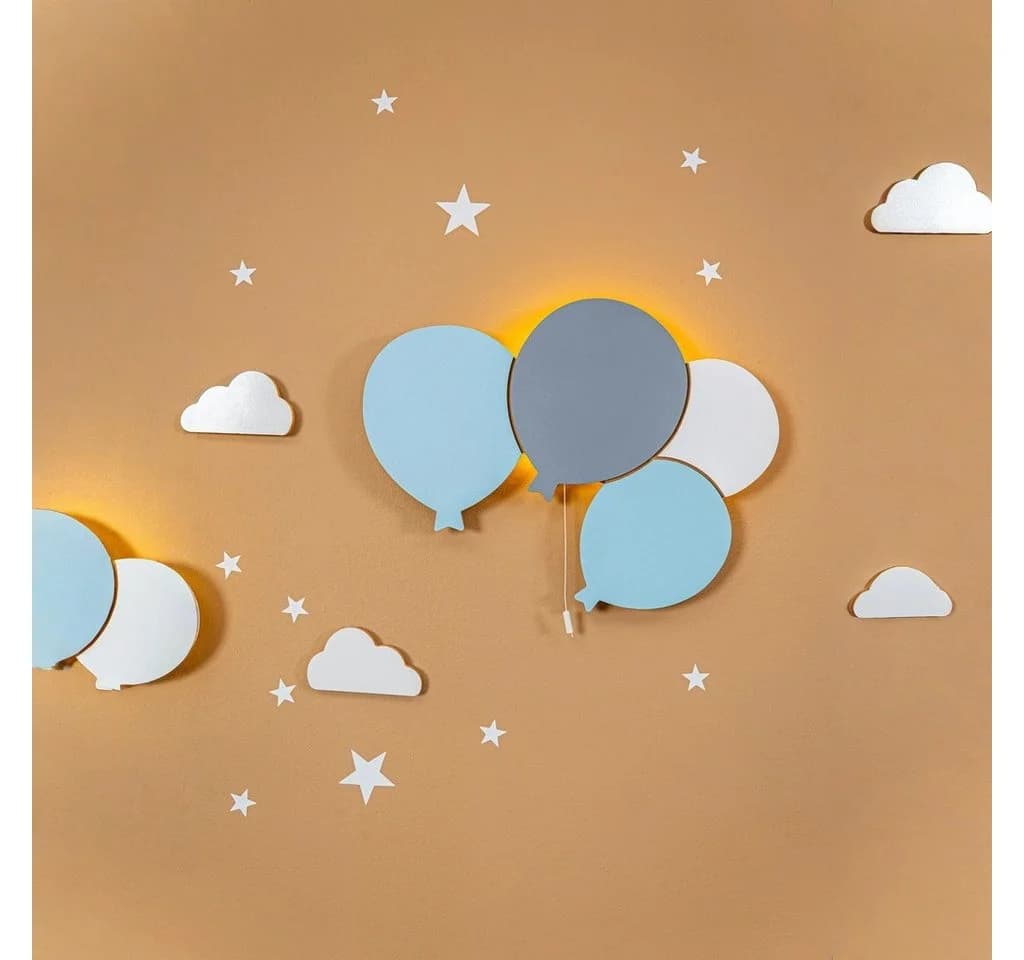 COZYCOLLECTIONS LED Wandleuchte Ballons & Wolke Massivholz Warmweiß