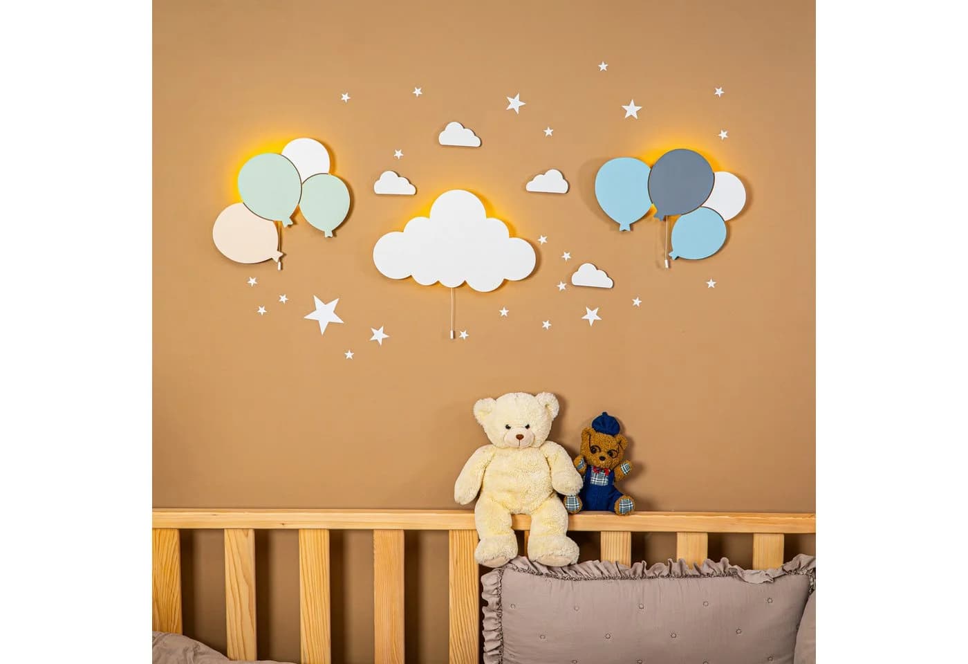 COZYCOLLECTIONS LED Wandleuchte Ballons & Wolke Massivholz Warmweiß - Bild 2