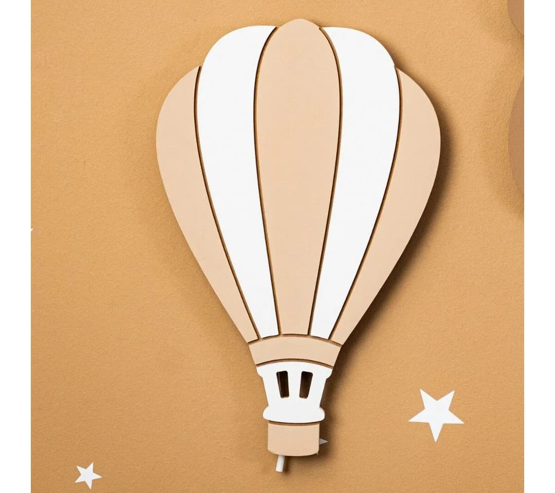 COZYCOLLECTIONS LED Wandleuchte Bär Heißluftballon Beige/Weiß Holz