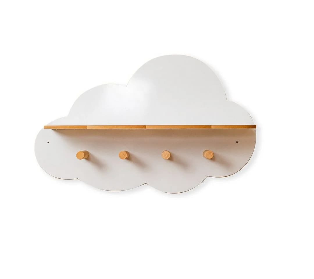 COZYCOLLECTIONS Kinderregal Wolken-Wandregal 2-in-1 Weiß/Naturholz