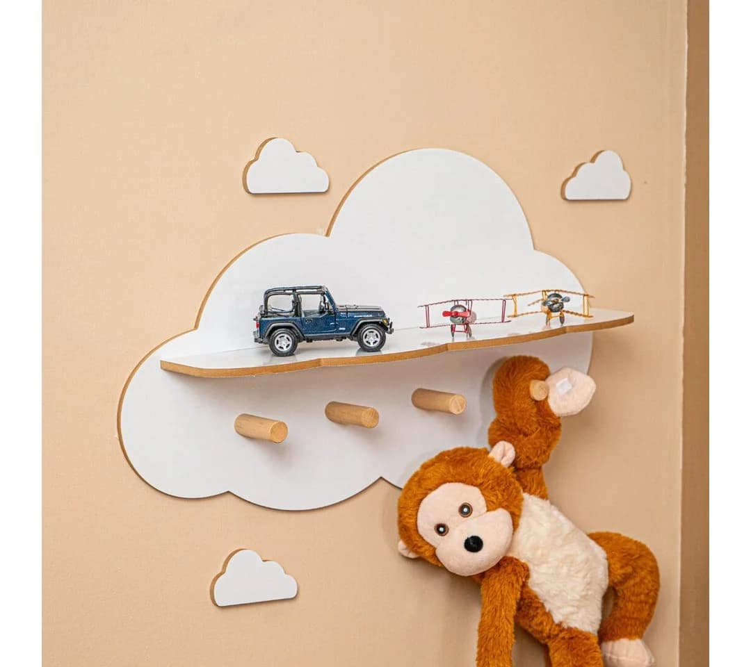 COZYCOLLECTIONS Kinderregal Wolken-Wandregal 2-in-1 Weiß/Naturholz - Bild 5