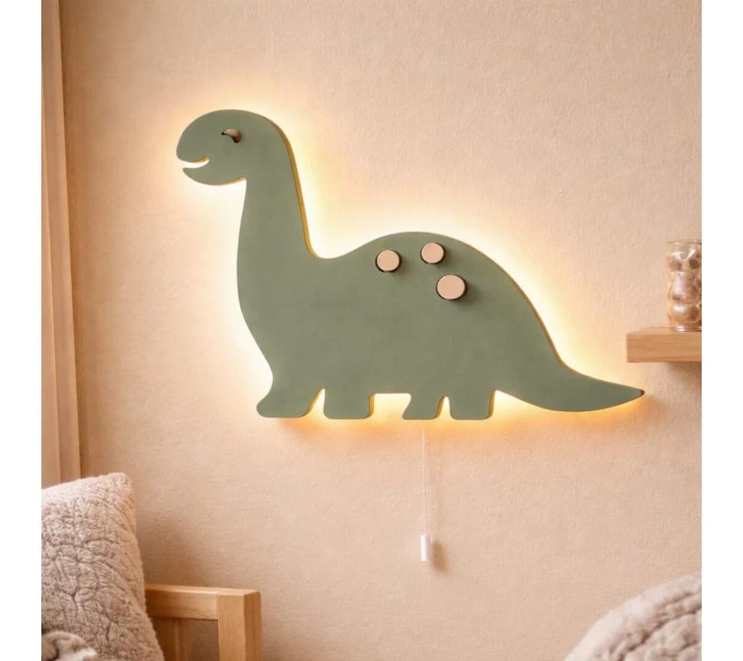 COZYCOLLECTIONS LED Wandleuchte Dinosaurier Salbeigrün Holz - Bild 4