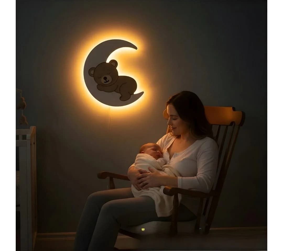 COZYCOLLECTIONS LED Wandleuchte Bär auf Mond 36 cm Beige Warmweiß - Bild 5