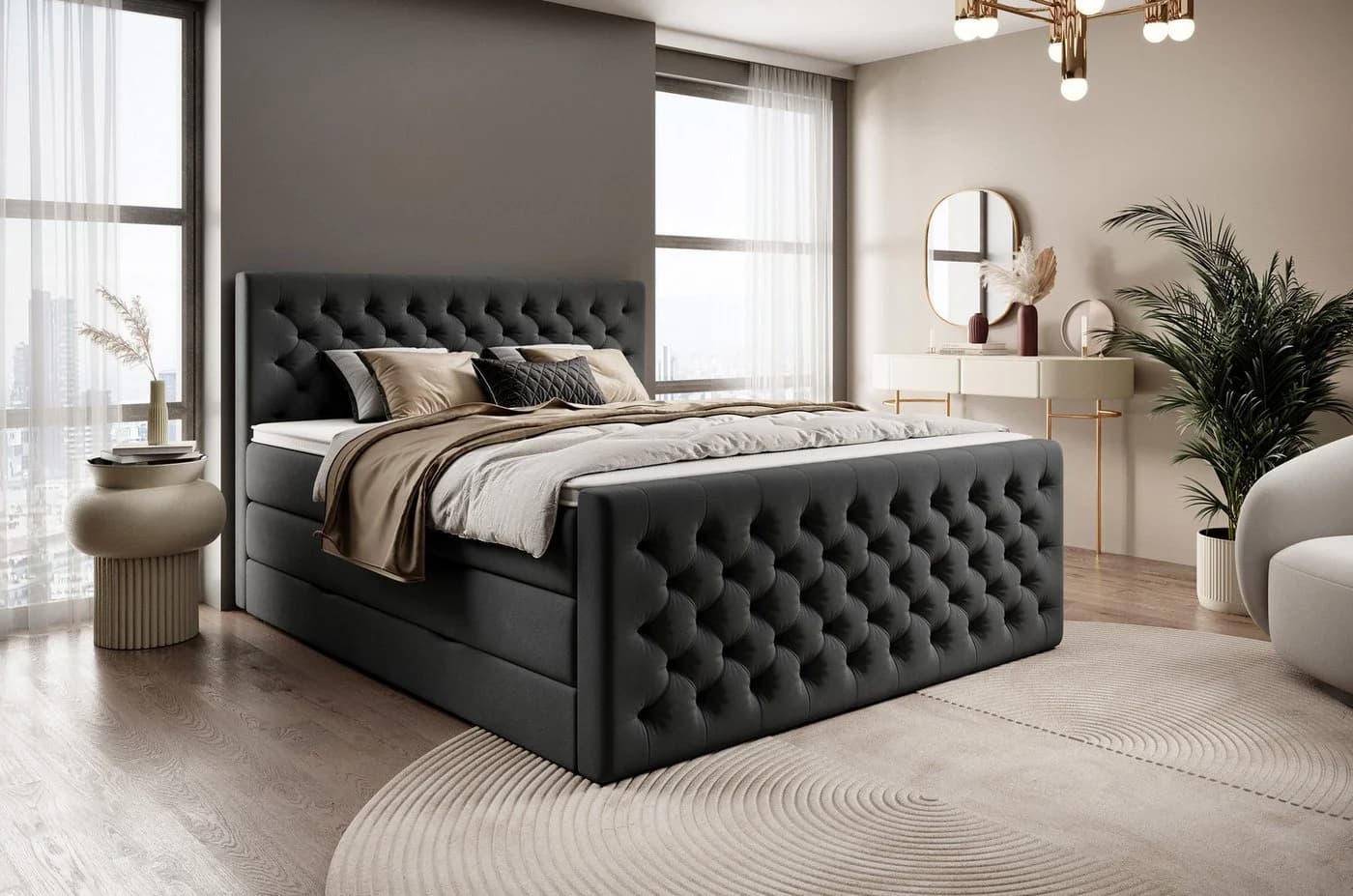 wonello Boxspringbett Victoria mit Bettkasten und Matratze - Samt grau - Bild 2
