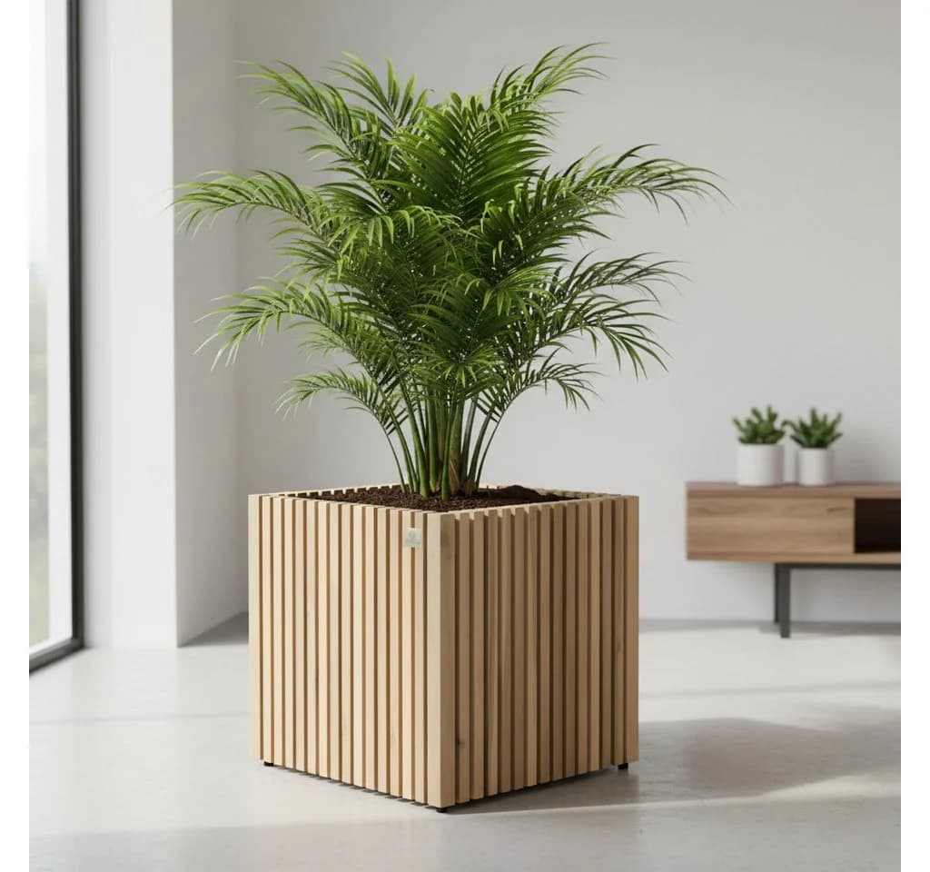 LAMORENDA Pflanzkübel Aruba Weiß Beige Akazienholz - Bild 3