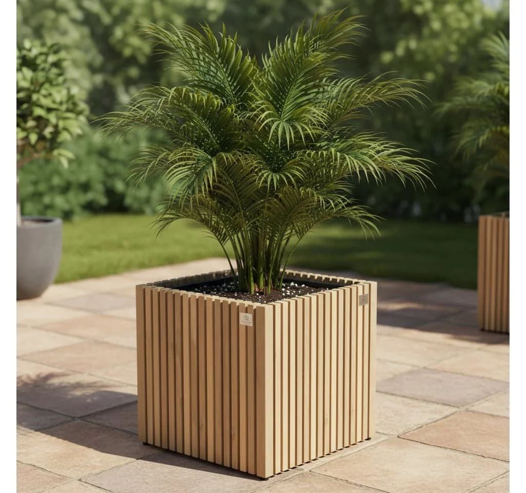 LAMORENDA Pflanzkübel Aruba Weiß Beige Akazienholz - Bild 4