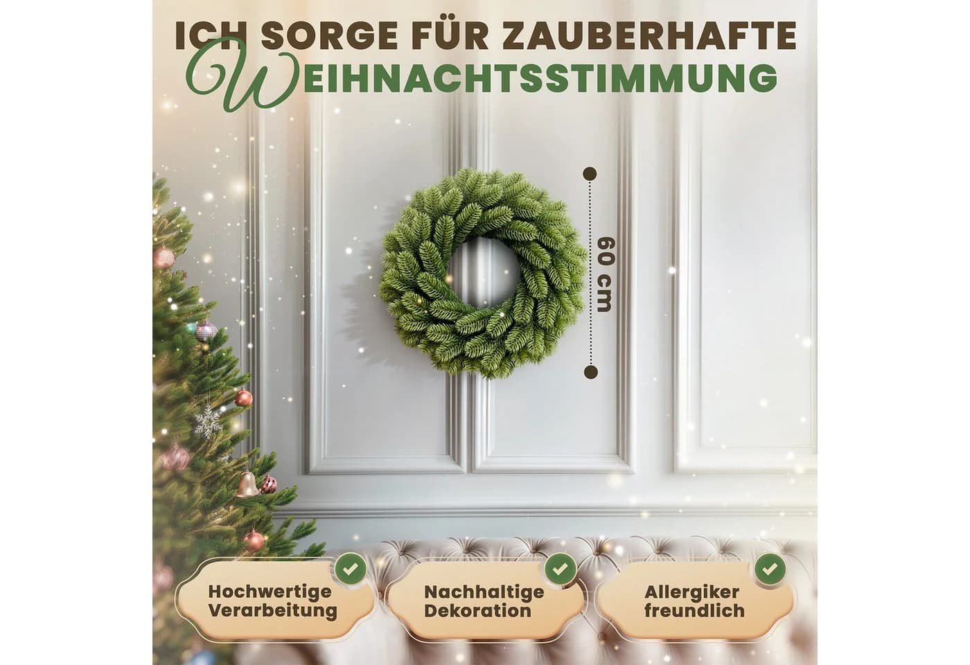 ArtiTree Weihnachtskranz künstlich mit/ohne LED Nordmanntanne-Optik - Bild 3