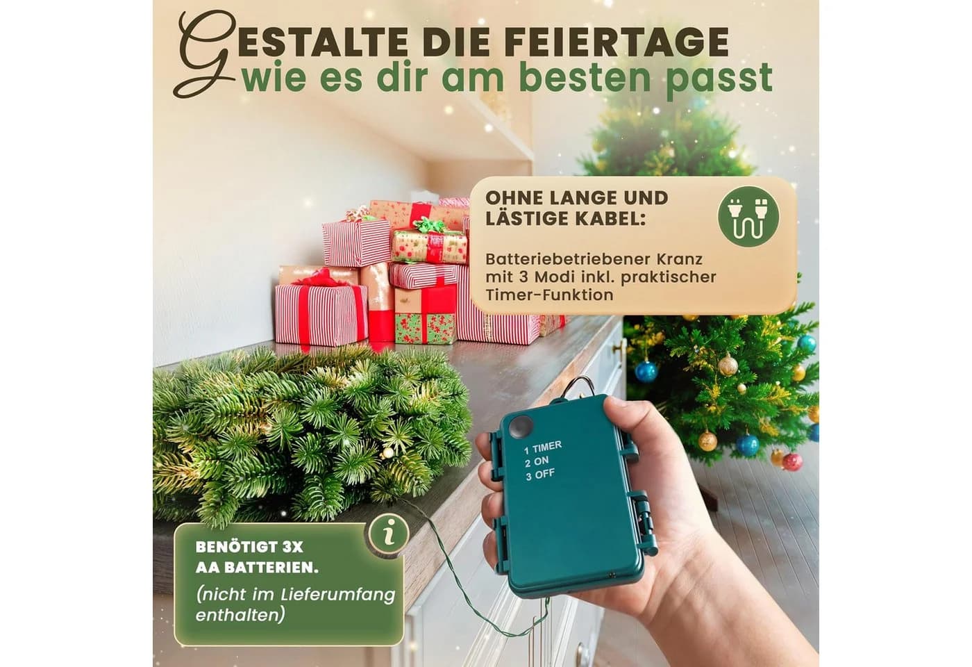 ArtiTree Weihnachtskranz Türkranz künstlich 40-120 cm mit/ohne LED - Bild 5