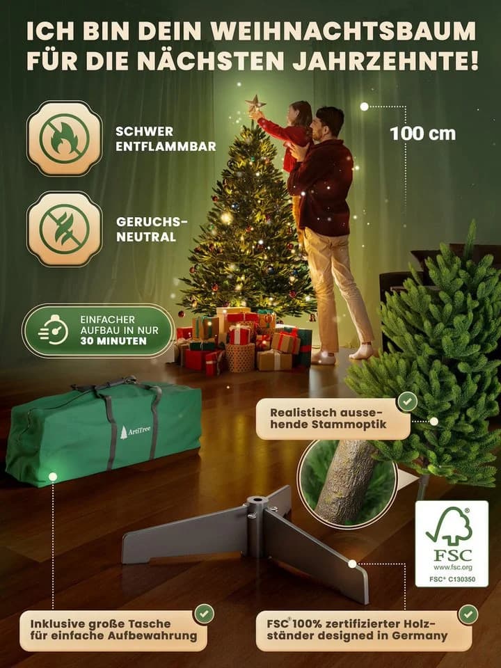 ArtiTree Künstlicher Weihnachtsbaum Nordfichte Premium Naturgetreu