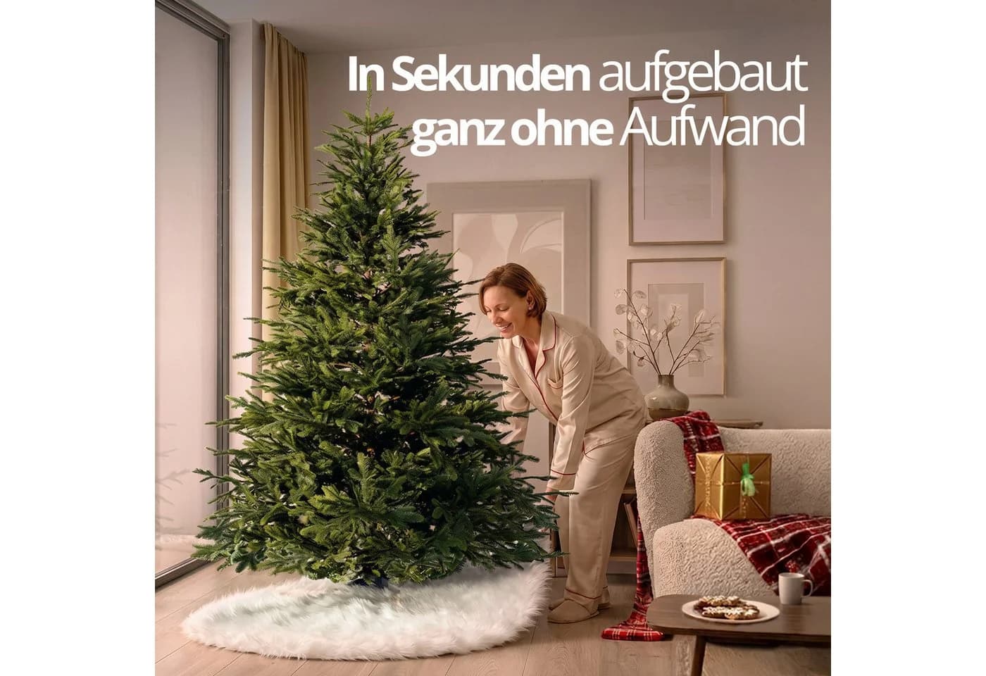ArtiTree Weihnachtsbaumrock Plüsch Weiß mit Klettverschluss - Bild 3