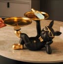 Holz Lichter Französische Bulldogge Figur Schwarz Gold mit Tablett Bild 3
