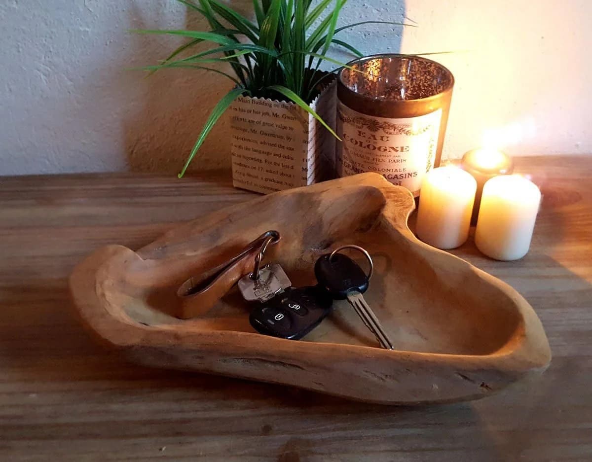Holz Lichter Teak-Dekoschale Ø 30 cm Massiv Naturbelassen