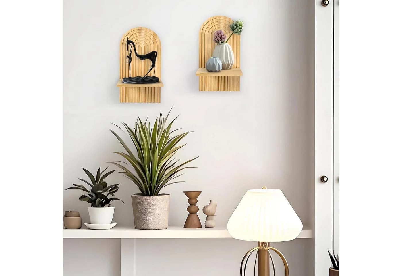 Holz Lichter Wandregal Schweberegal 2-tlg. Boho Holz Wanddeko