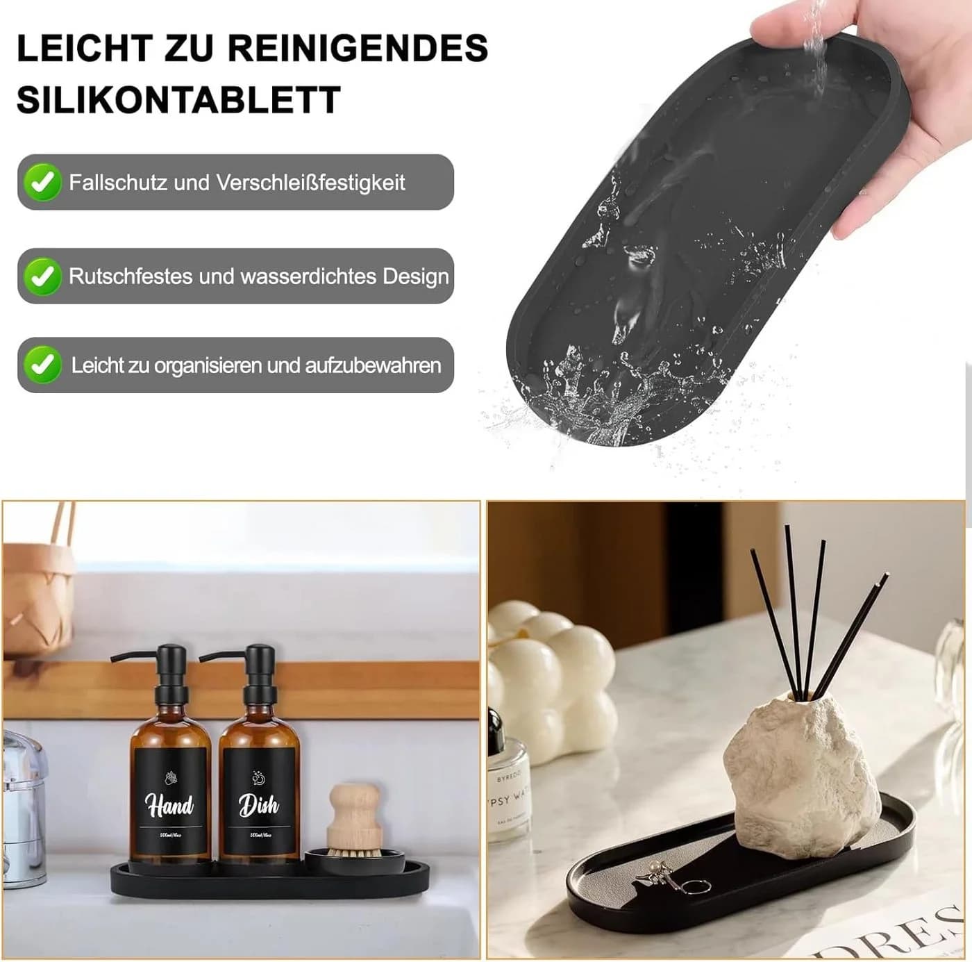 Holz Lichter Dekoschale 2er Set Silikon Schwarz Oval Rutschfest - Bild 5