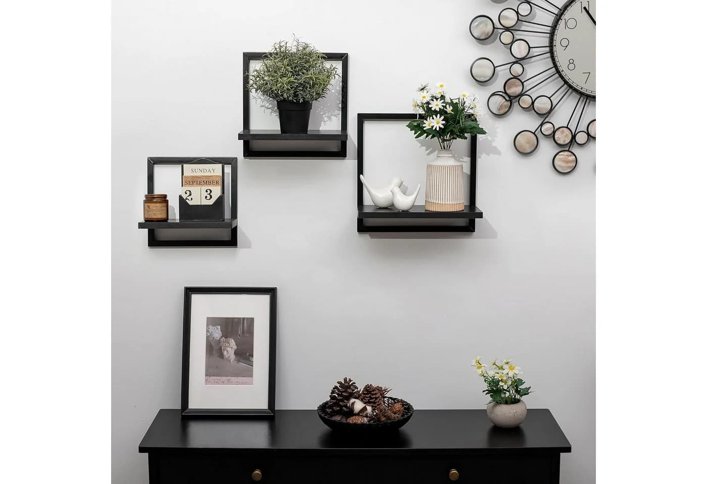 Holz Lichter Wandregal 3‑tlg. Floating Wandregal Holz Metall Modernes Geometrisches Design