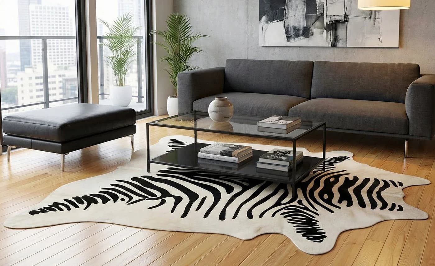 KUHFELL online & NOMAD Fellteppich Kuhfell creme weiß mit Zebra Print - Bild 5