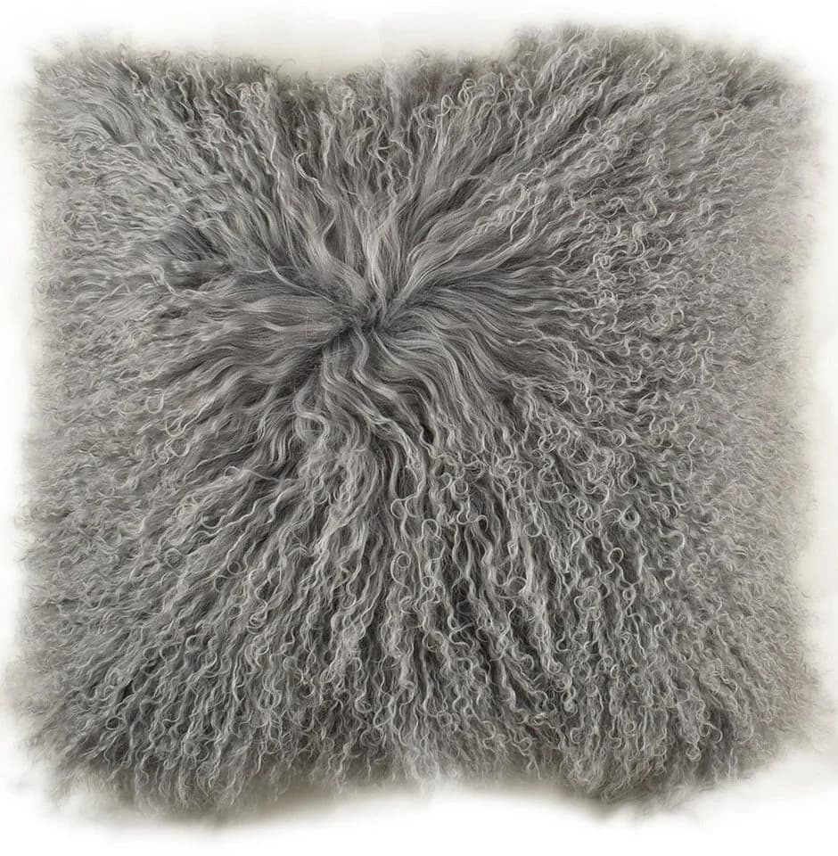 KUHFELL NOMAD Tibet Lammfell Kissenbezug Grau Schwarz Braun - Bild 2