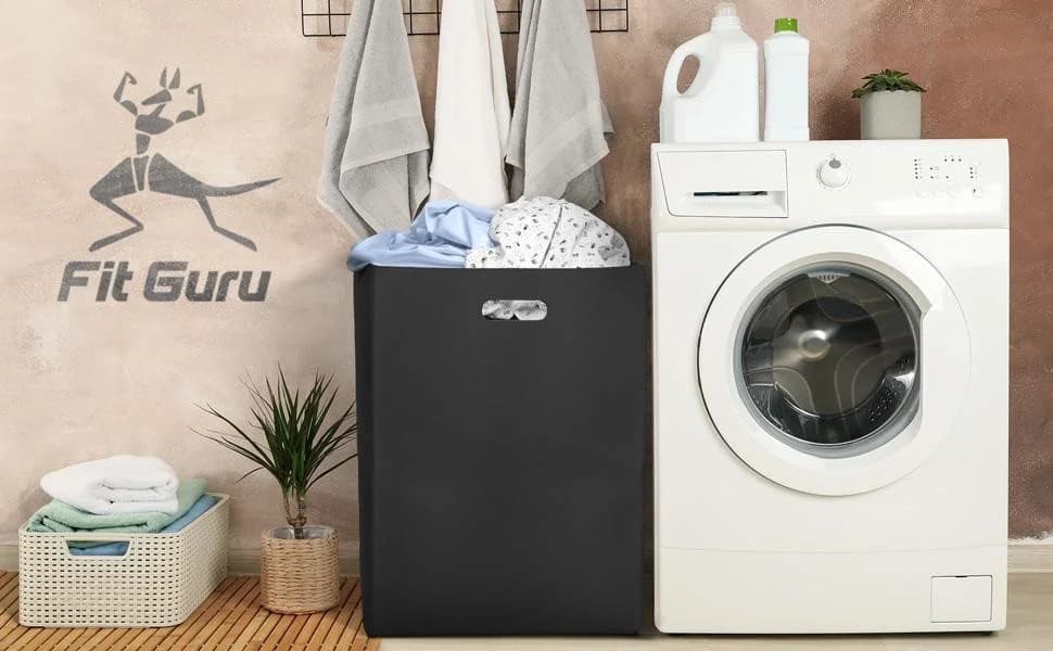 Fit Guru Faltbarer Wäschekorb aus Filz Schwarz 120 Liter