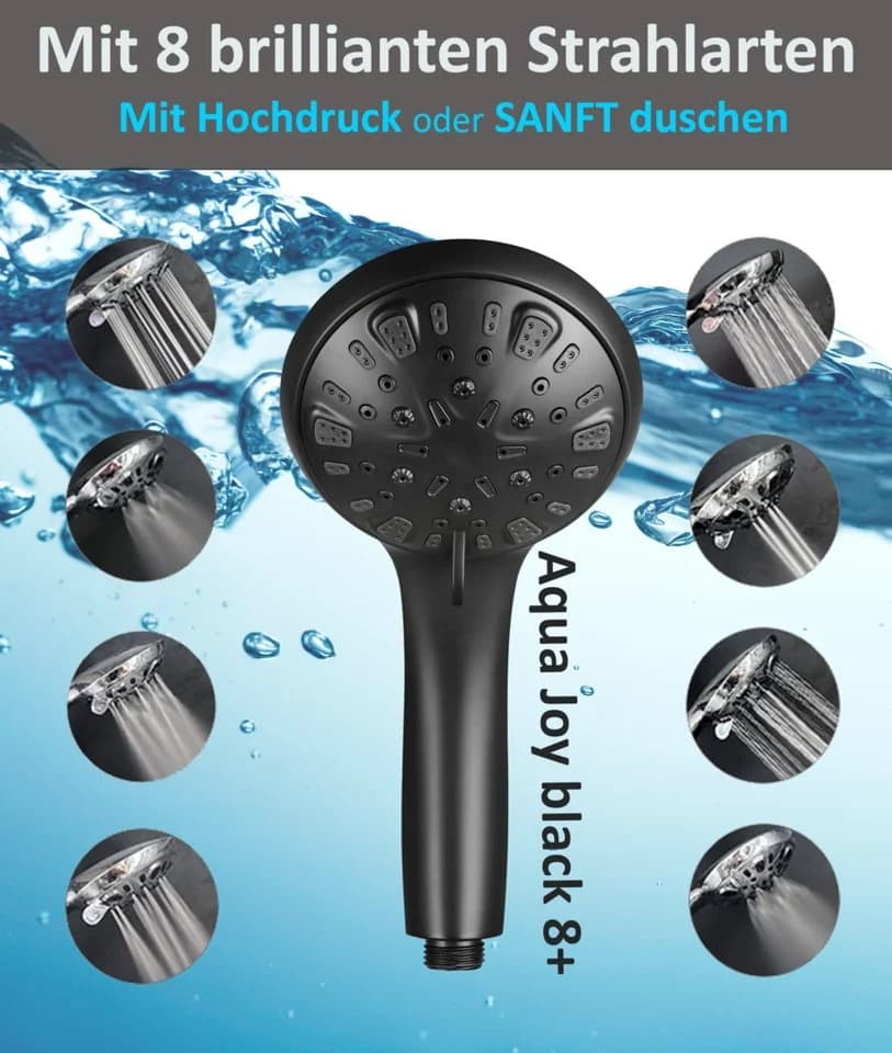 Blumbach Handbrause Aqua Joy - Wassersparender Hochdruck Duschkopf Schwarz