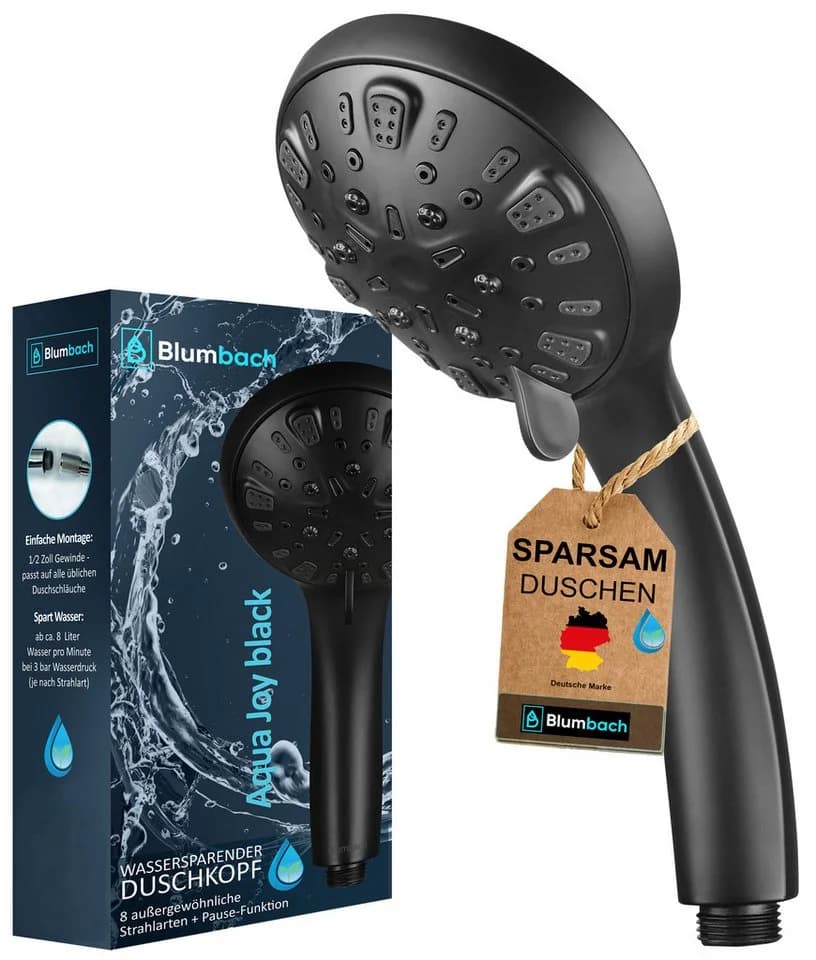 Blumbach Handbrause Aqua Joy - Wassersparender Hochdruck Duschkopf Schwarz - Bild 2