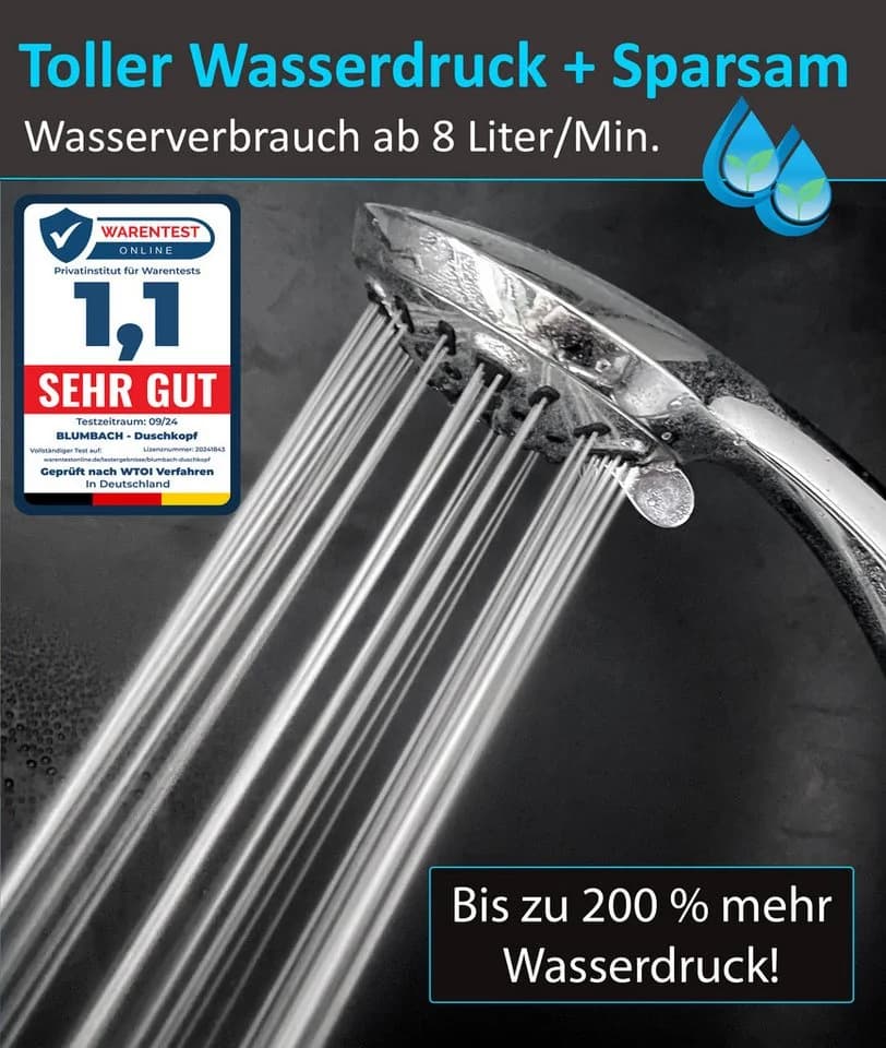 Blumbach Handbrause Aqua Joy - Wassersparender Hochdruck Duschkopf Schwarz - Bild 3