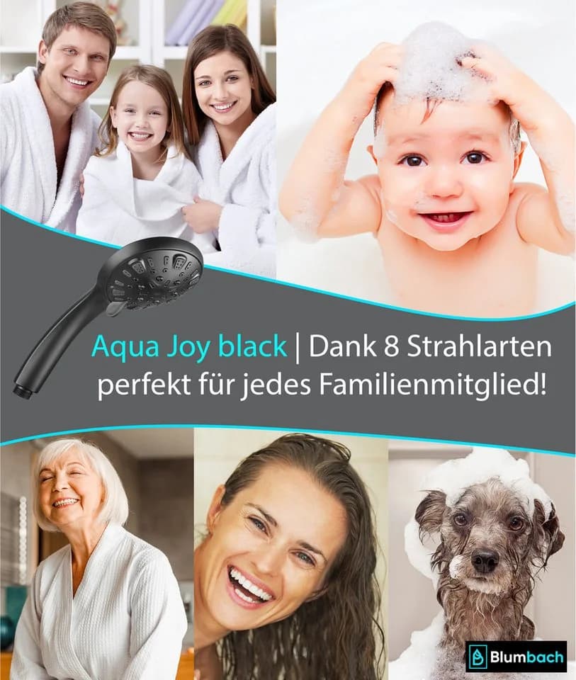 Blumbach Handbrause Aqua Joy - Wassersparender Hochdruck Duschkopf Schwarz - Bild 5