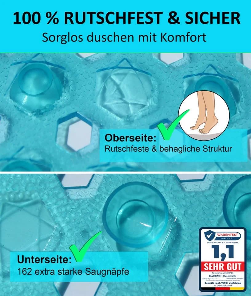 Blumbach Duschmatte Antirutschmatte Diamant Türkis Transparent