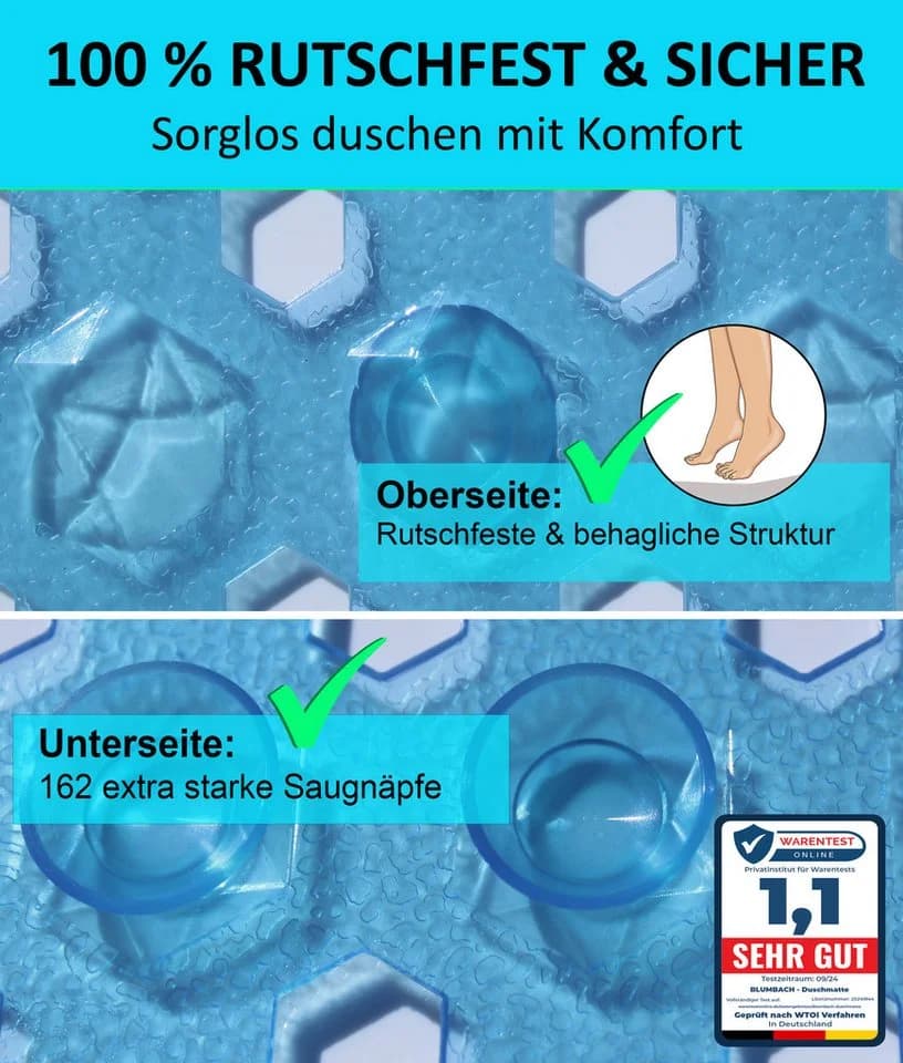 Blumbach Duschmatte Antirutschmatte Diamant Blau Transparent