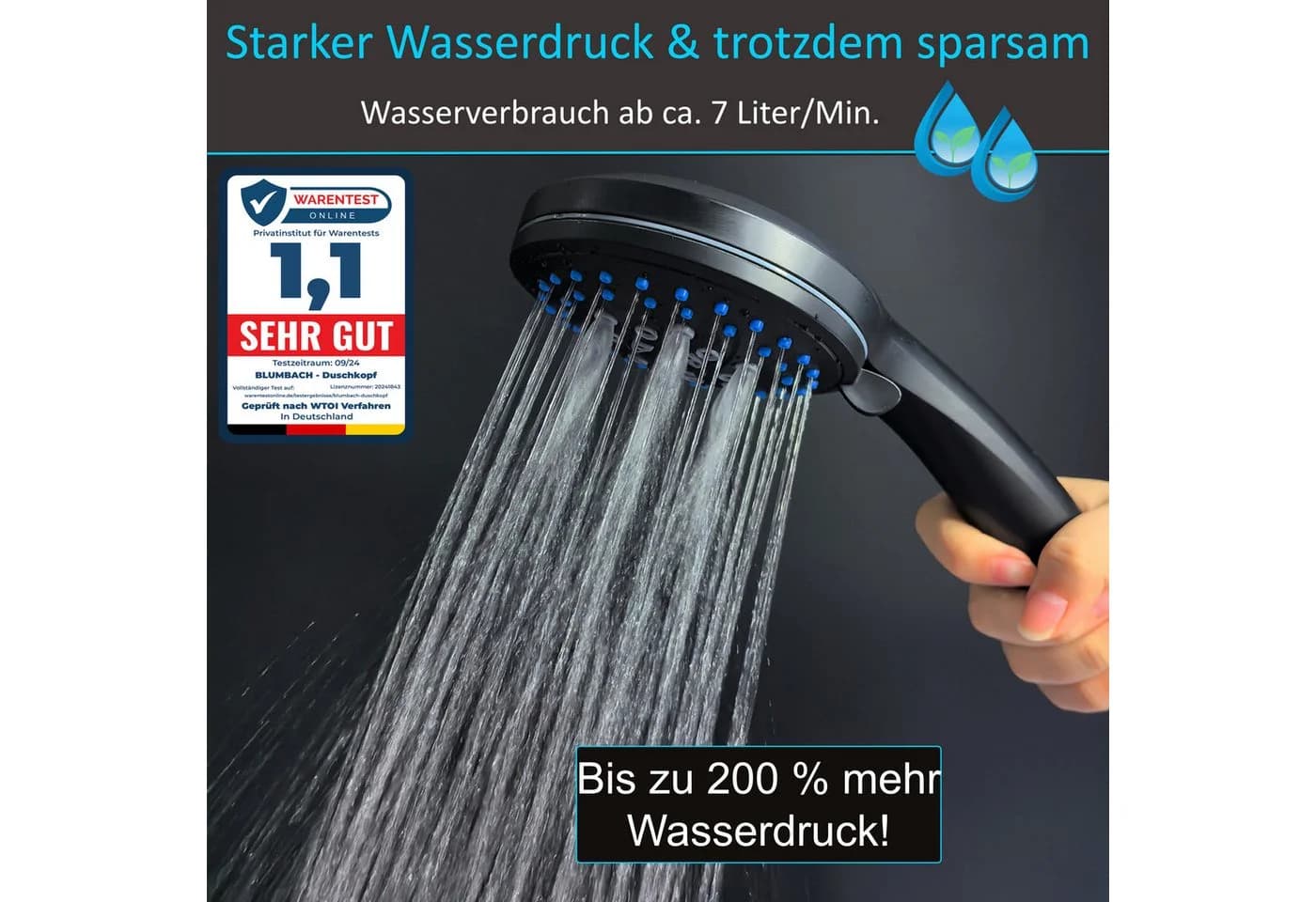 Blumbach Energy Rain Hochdruck Duschkopf Wassersparend 9 Strahlarten - Bild 4