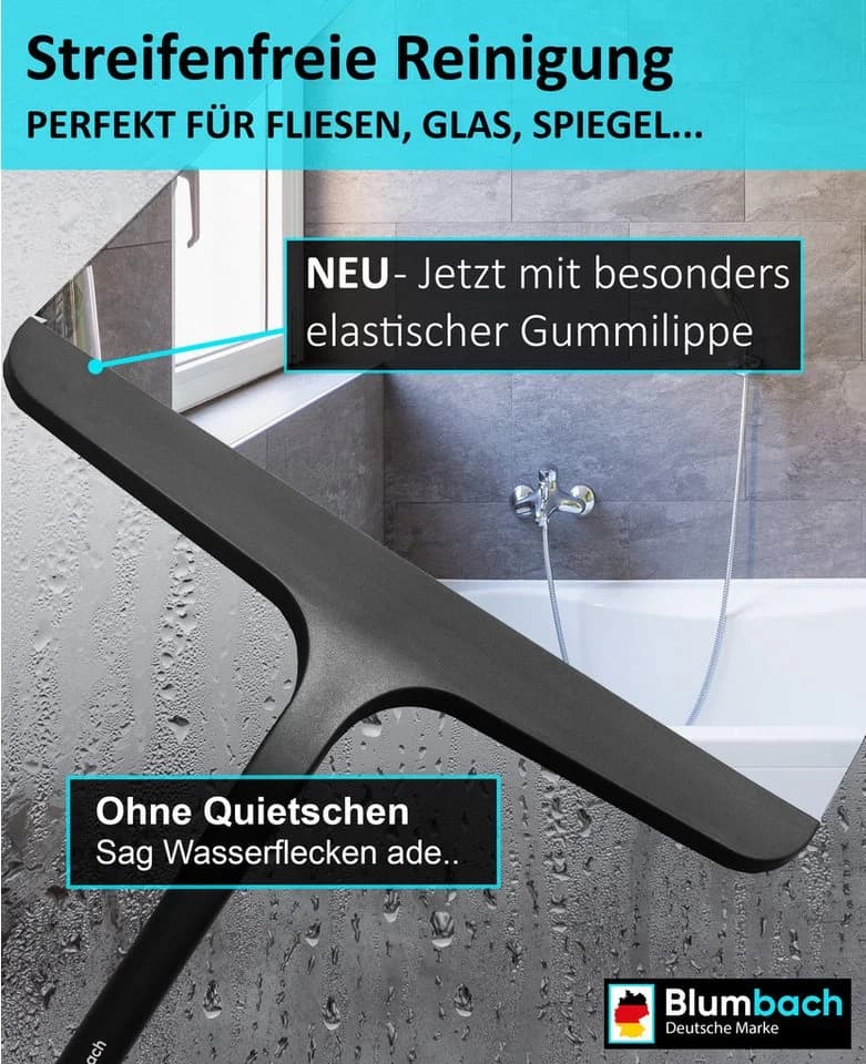 Blumbach Duschabzieher Schwarz Silikon mit Edelstahlkern 28 cm
