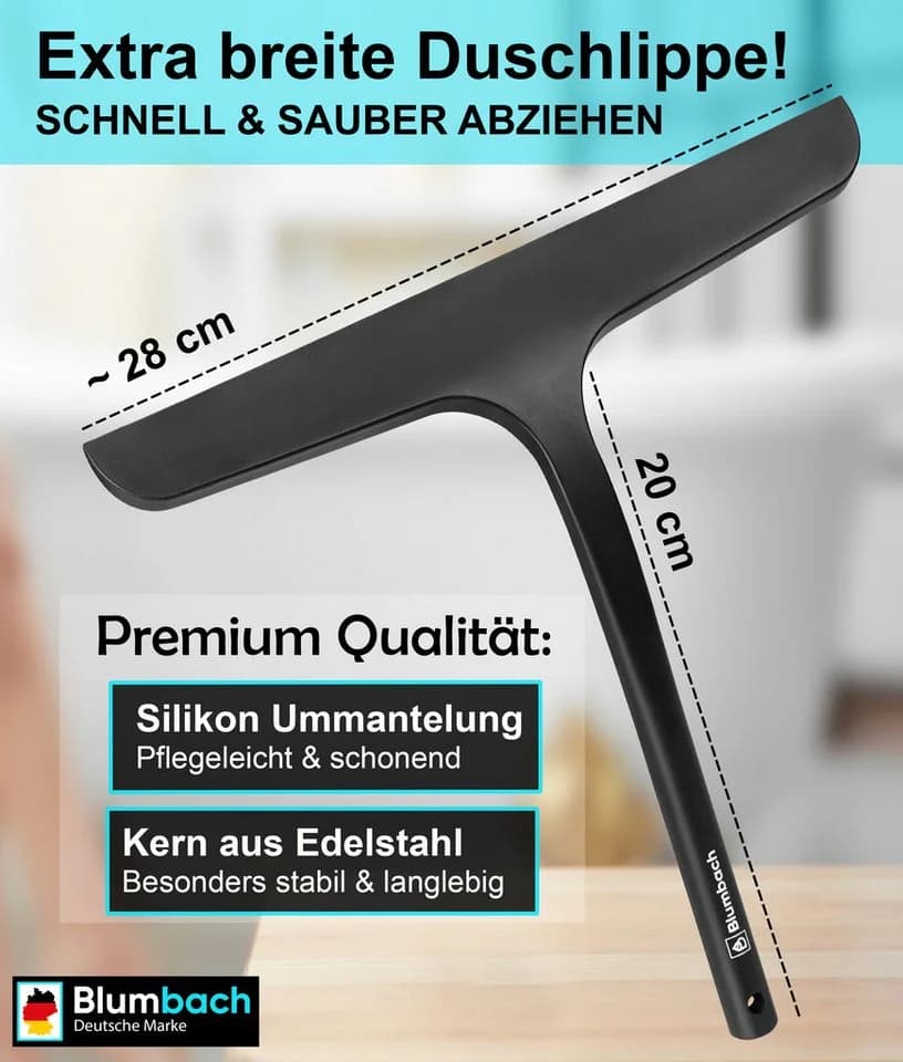 Blumbach Duschabzieher Schwarz Silikon mit Edelstahlkern 28 cm - Bild 5