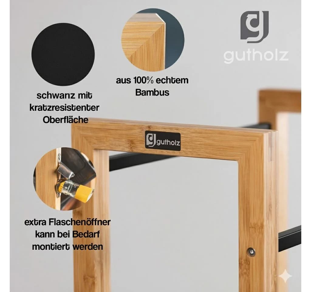 gutholz Getränkekistenregal Bambus & Edelstahl für 3 Kisten - Bild 5
